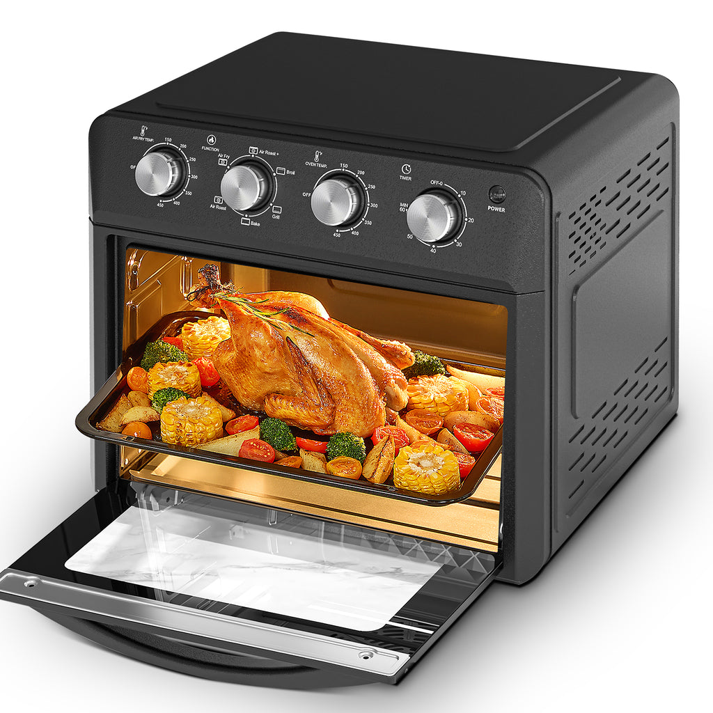 27.5QT 6-in-1 Air Fryer Toaster Oven, Dropdown-Door, 6-Slice, Countertop Convection Oven, Air Frying, Baking, Roasting, Broiling, Grilling, 1600W, Black, Amazon Resale Prohibited
