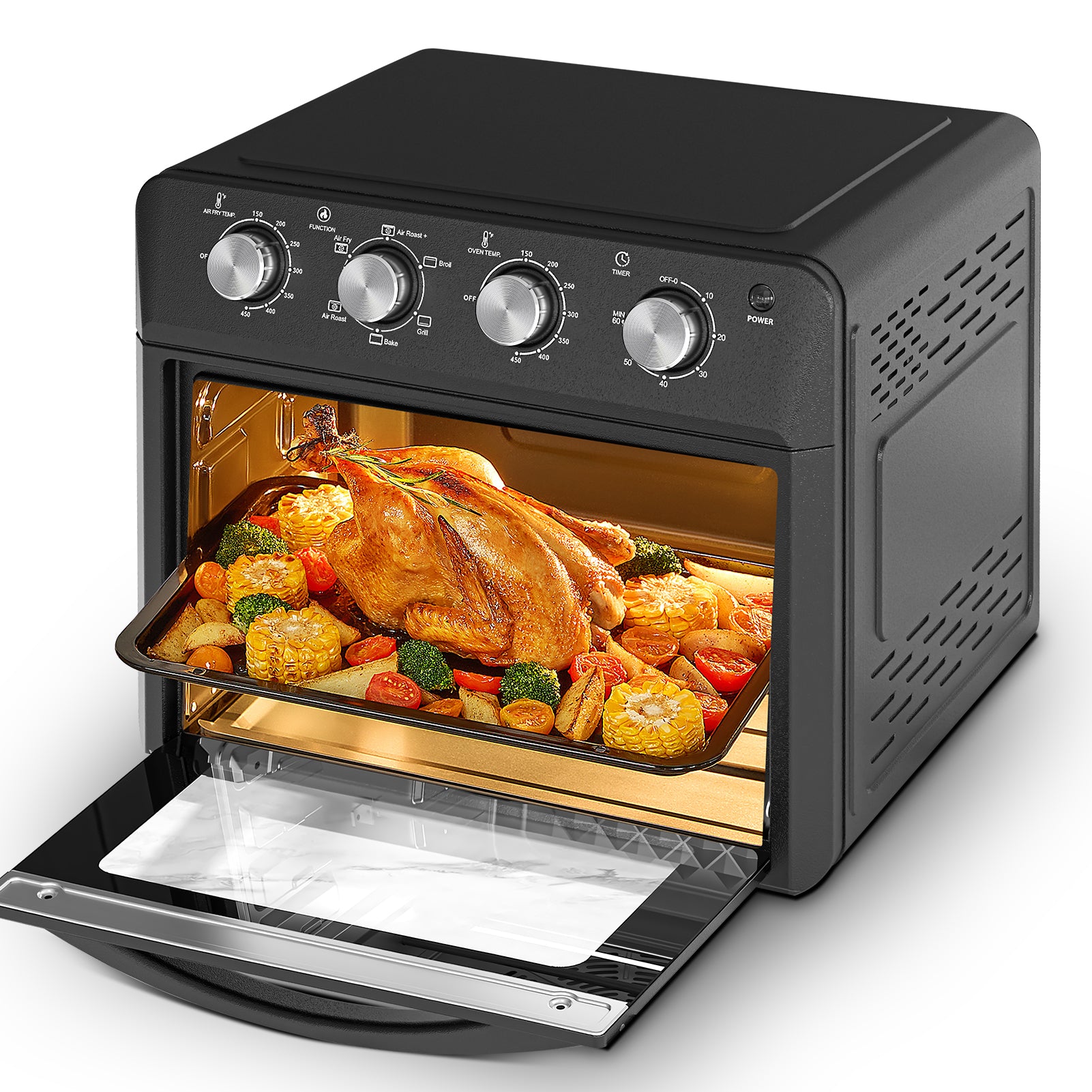 27.5QT 6-in-1 Air Fryer Toaster Oven, Dropdown-Door, 6-Slice, Countertop Convection Oven, Air Frying, Baking, Roasting, Broiling, Grilling, 1600W, Black, Amazon Resale Prohibited