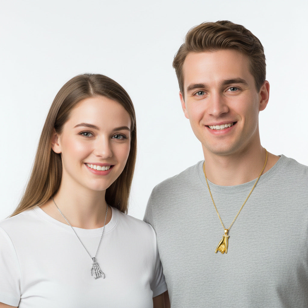 Elegant DesignerStyle HandinHand Couple Necklace Set