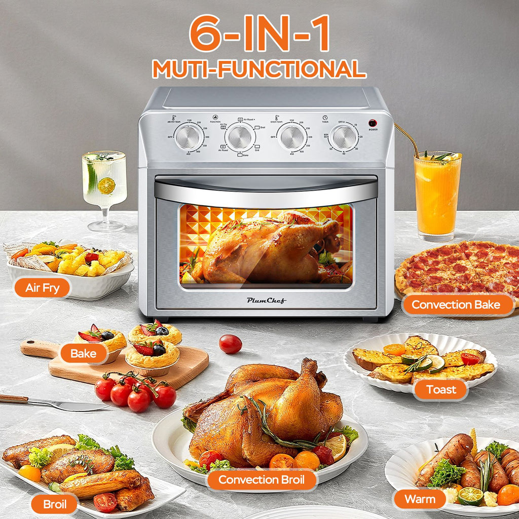 27.5QT 6-in-1 Air Fryer Toaster Oven, 6-Slice, Countertop Convection Oven, Air Frying, Baking, Roasting, Broiling & Grilling, 1600W, Sliver, Amazon Resale Prohibited