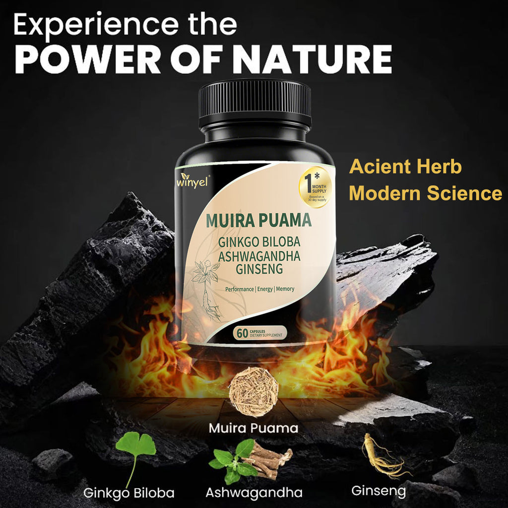 Muira Puama Ginseng Ashwagandha Ginkgo Tribulus  Herbal Supplements  Unleash Your Potential Through Our Pills  Dietary Supplements, Help Promote An Active And Healthy Lifestyle  60 Capsules