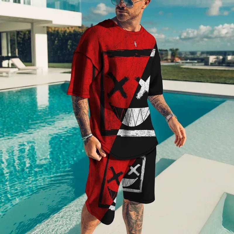 Men's 3D Printing Digital Printing T-Shirt Casual Two Piece Set