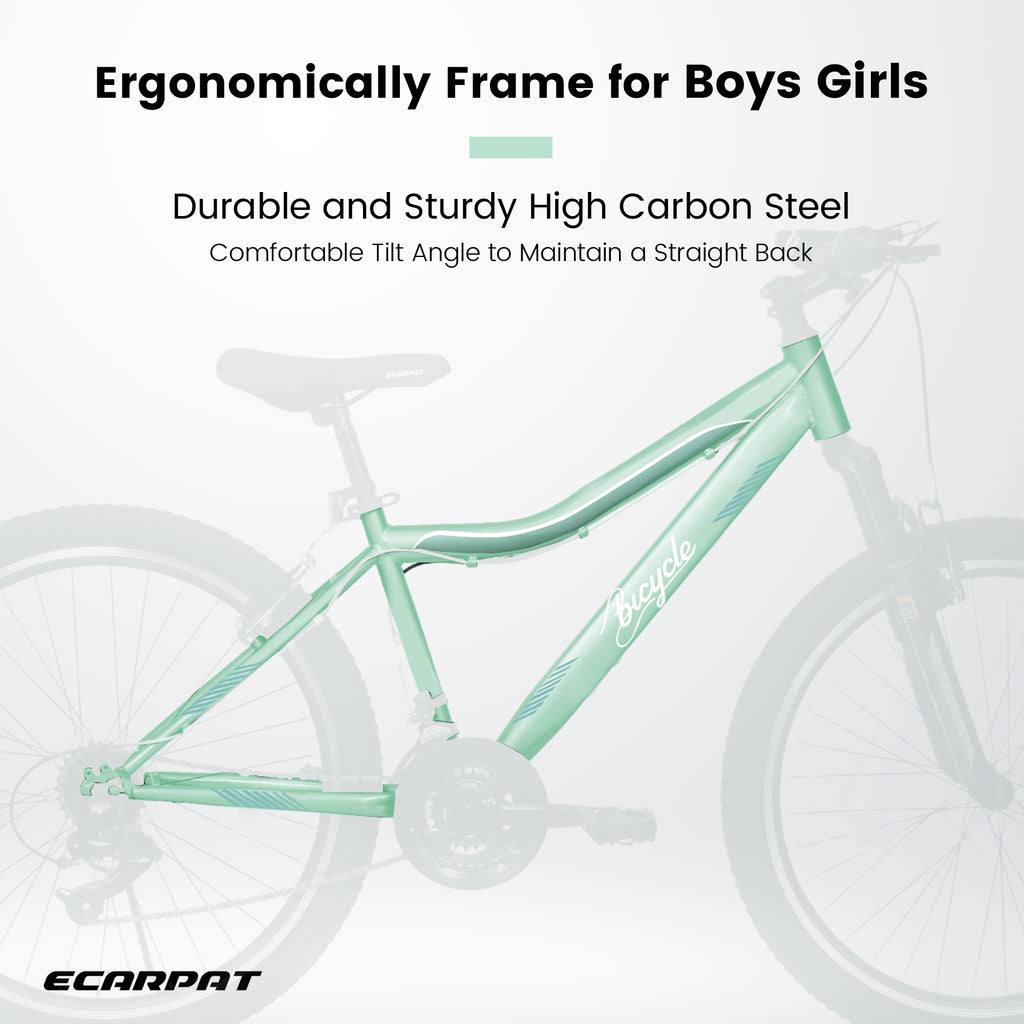 A26208D Mountain Bike 24 26 Inch, High-Density Carbon Steel Frame, 21 Speed, Front Suspension, Dual V-Brakes, Pre-Assembled For Men Women Teens