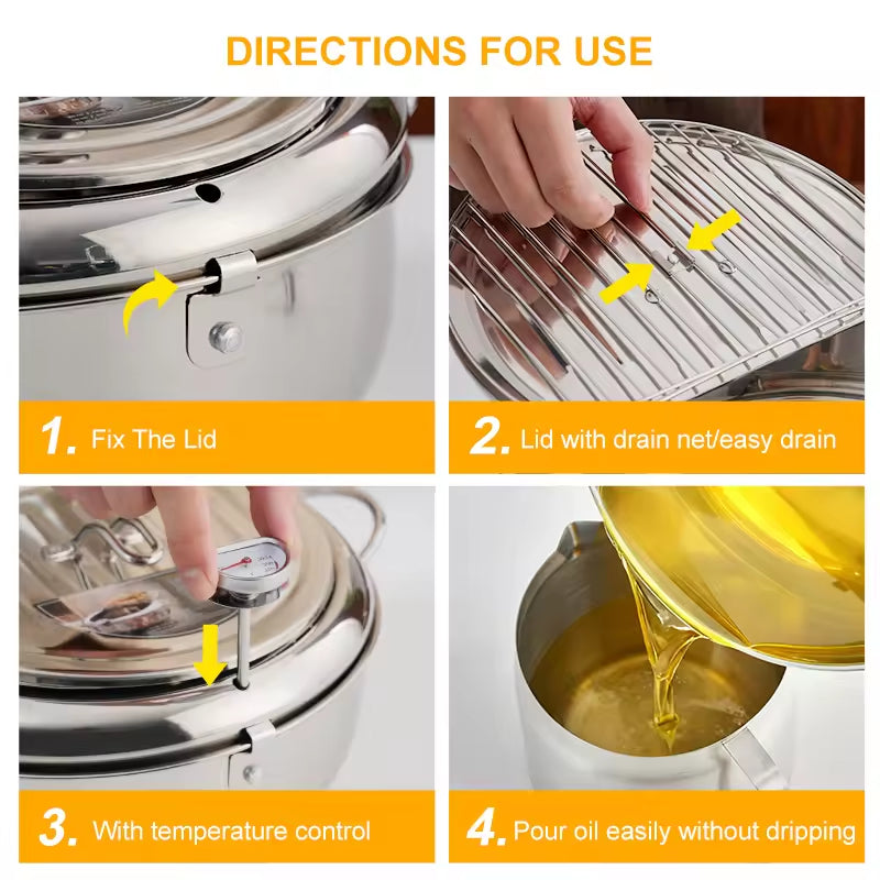 Tempura Deep Fryer Japanese Style Deep Fryer 304 Stainless Steel With Thermometer And Filter Cookware Deep Fryer