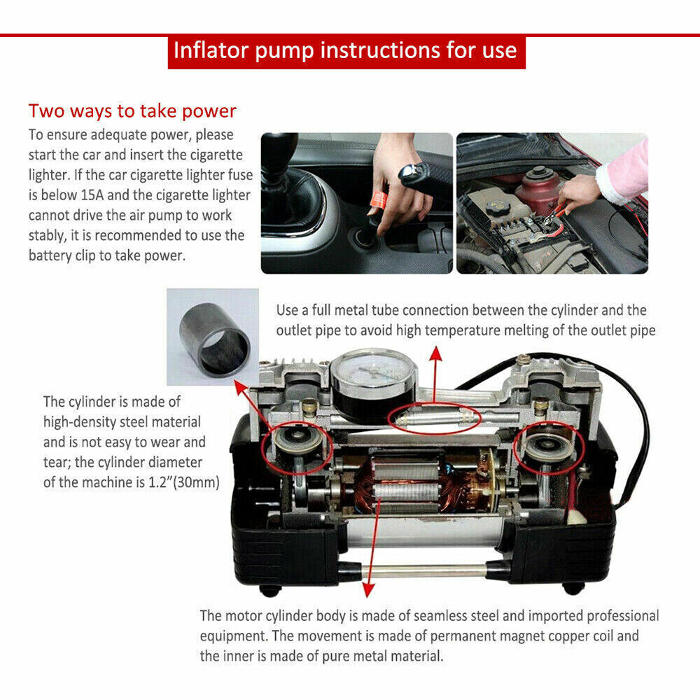 150PSI HEAVY DUTY PORTABLE 12V ELECTRIC CAR TYRE INFLATOR AIR COMPRESSOR