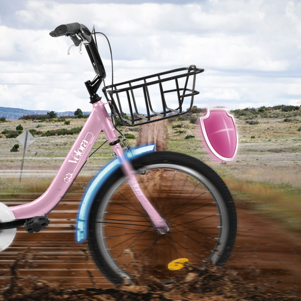 A20182 20 Inch Kids Bike For Boys & Girls, Children's Bicycle With Coaster Brake & V-Brake, 1-Speed, Chain Guard & Rear Rack, Lightweight Steel Frame Pink, Green, Purple, White