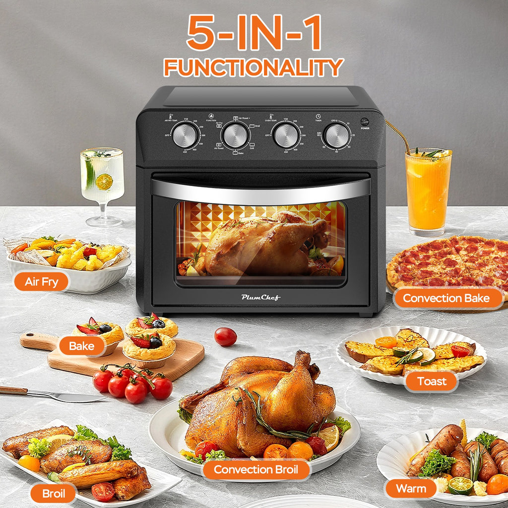 27.5QT 6-in-1 Air Fryer Toaster Oven, Dropdown-Door, 6-Slice, Countertop Convection Oven, Air Frying, Baking, Roasting, Broiling, Grilling, 1600W, Black, Amazon Resale Prohibited