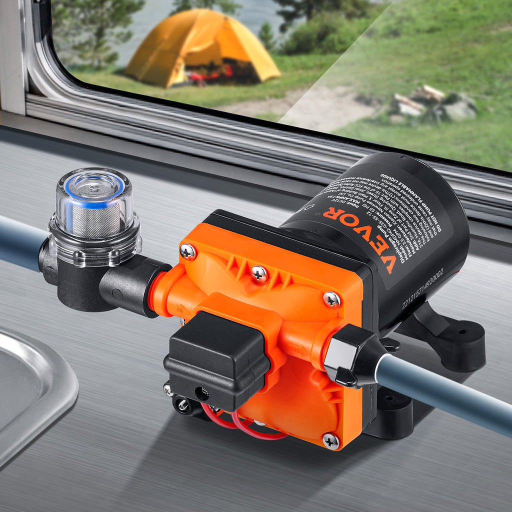 VEVOR Water DiaphragmPump, 12V DC, 3.5 GPM Flow, 55 PSI Rated Pressure 40-80 PSI Adjustable MNPT Self Priming SprayerPump With PressureSwitch For RV Camper Marine Boat Lawn, FCC Certified