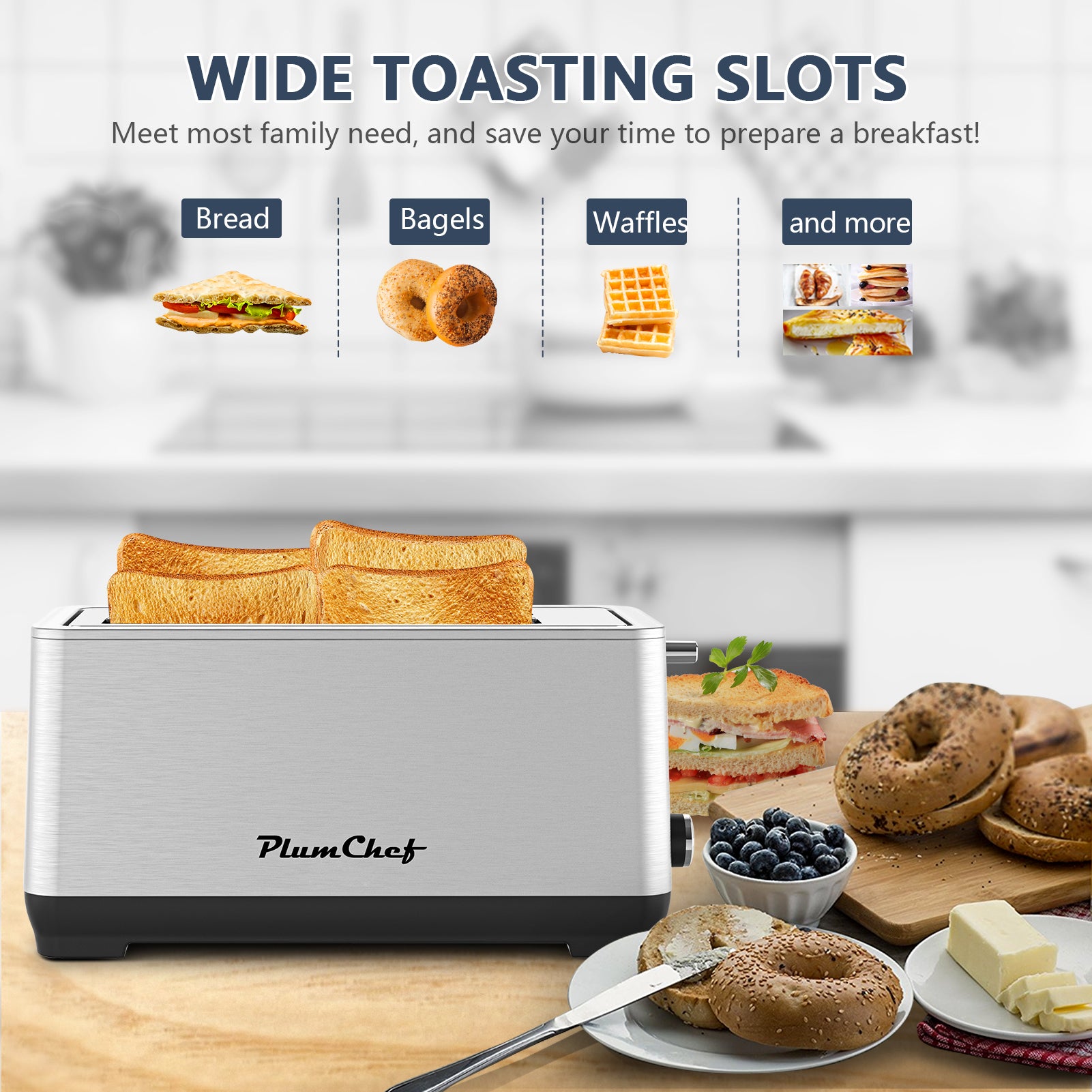 4-Slice Toaster, Extra Wide Long Slot Toaster, 6 Settings, Bagel, Defrost, Reheat, Removable Crumb Tray, Upgraded Stainless Steel, Silver, Amazon Resale Prohibited