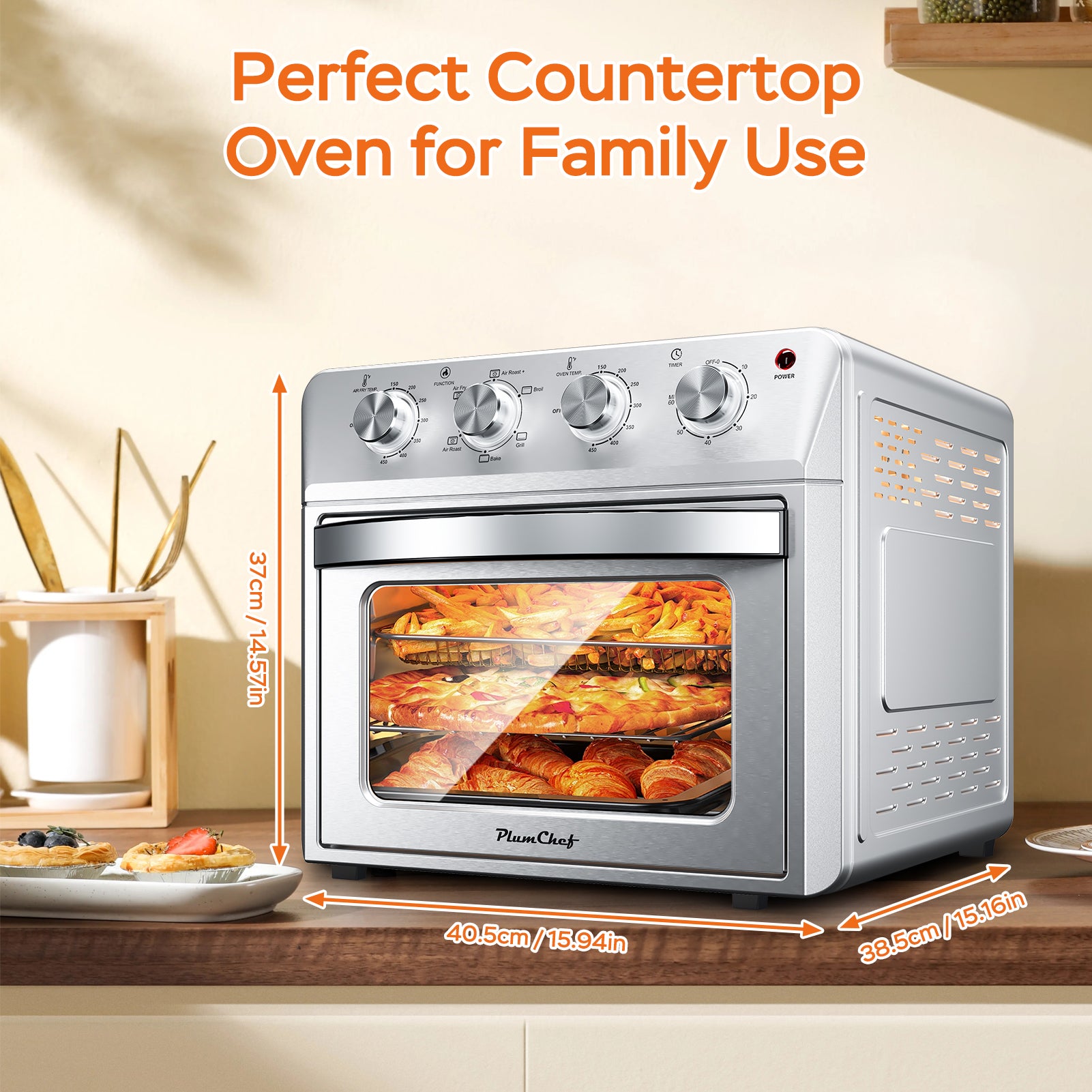 27.5QT 6-in-1 Air Fryer Toaster Oven, 6-Slice, Countertop Convection Oven, Air Frying, Baking, Roasting, Broiling & Grilling, 1600W, Sliver, Amazon Resale Prohibited