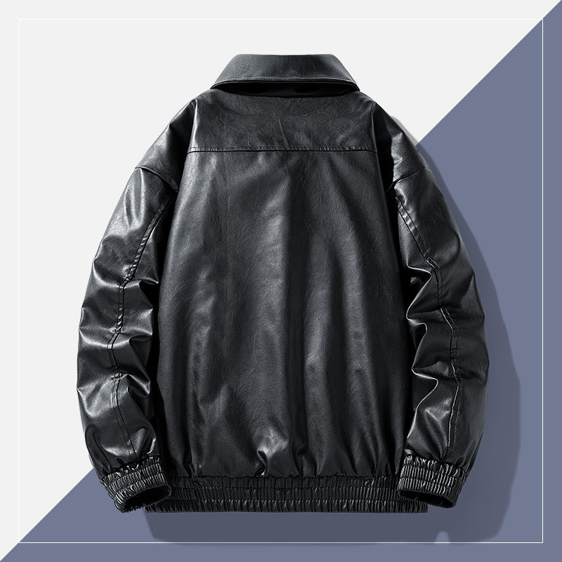 Winter Retro Minimalist Casual Lapel Fashionable Fleece-Lined Leather Jacket