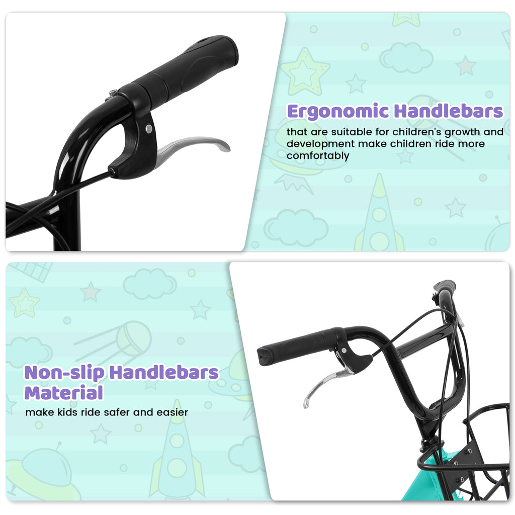 A20182 20 Inch Kids Bike For Boys & Girls, Children's Bicycle With Coaster Brake & V-Brake, 1-Speed, Chain Guard & Rear Rack, Lightweight Steel Frame Pink, Green, Purple, White