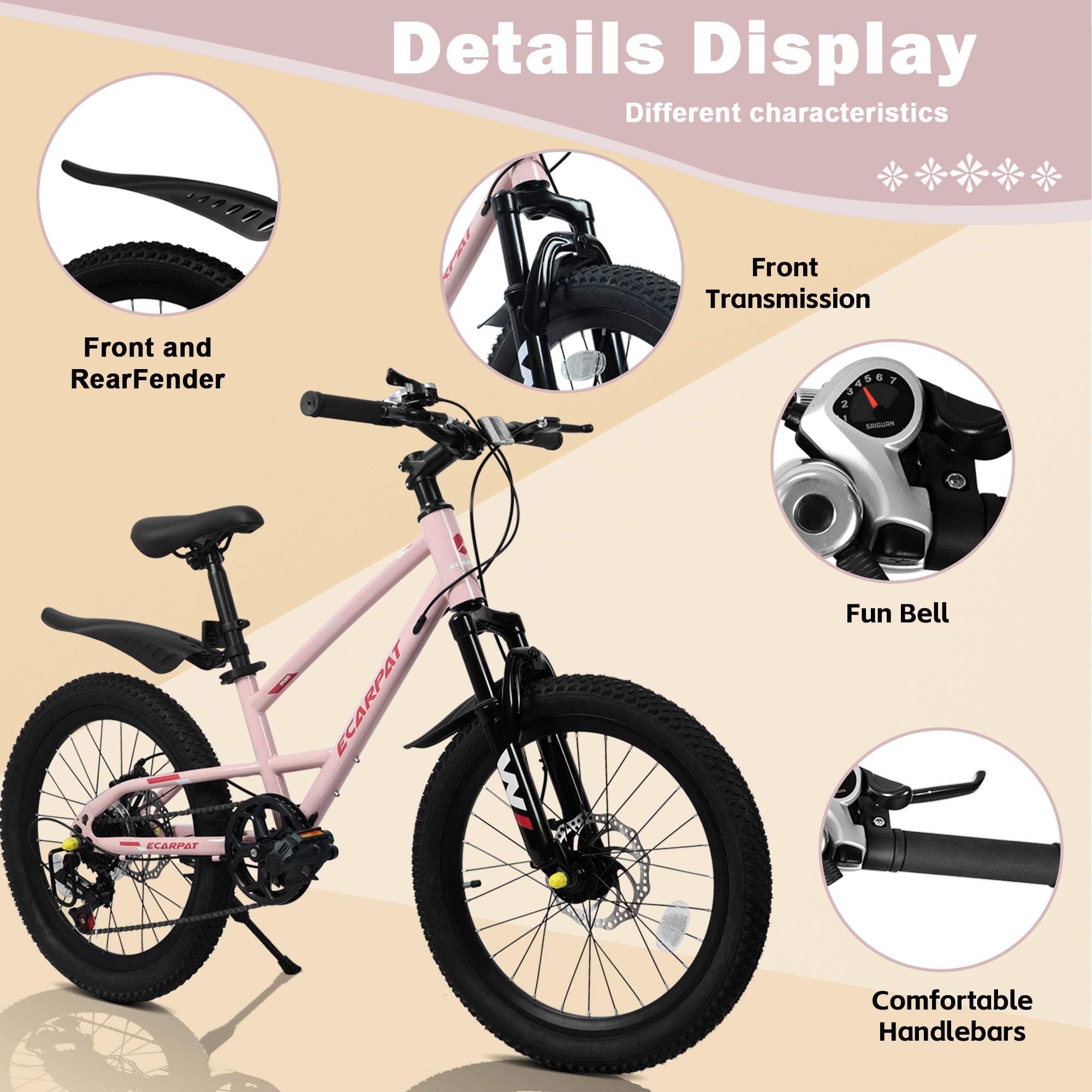 20 Inch Mountain Kids Bike For Boys & Girls, Ages 6-12, 7-Speed With Front Suspension