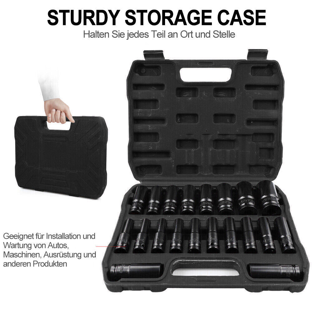 20PCS Deep Impact Socket Set 1 2 Inch Drive Metric 8 - 32mm Lifetime Warranty UK
