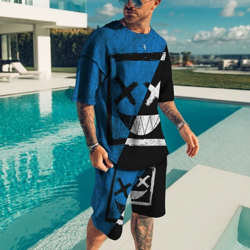 Men's 3D Printing Digital Printing T-Shirt Casual Two Piece Set