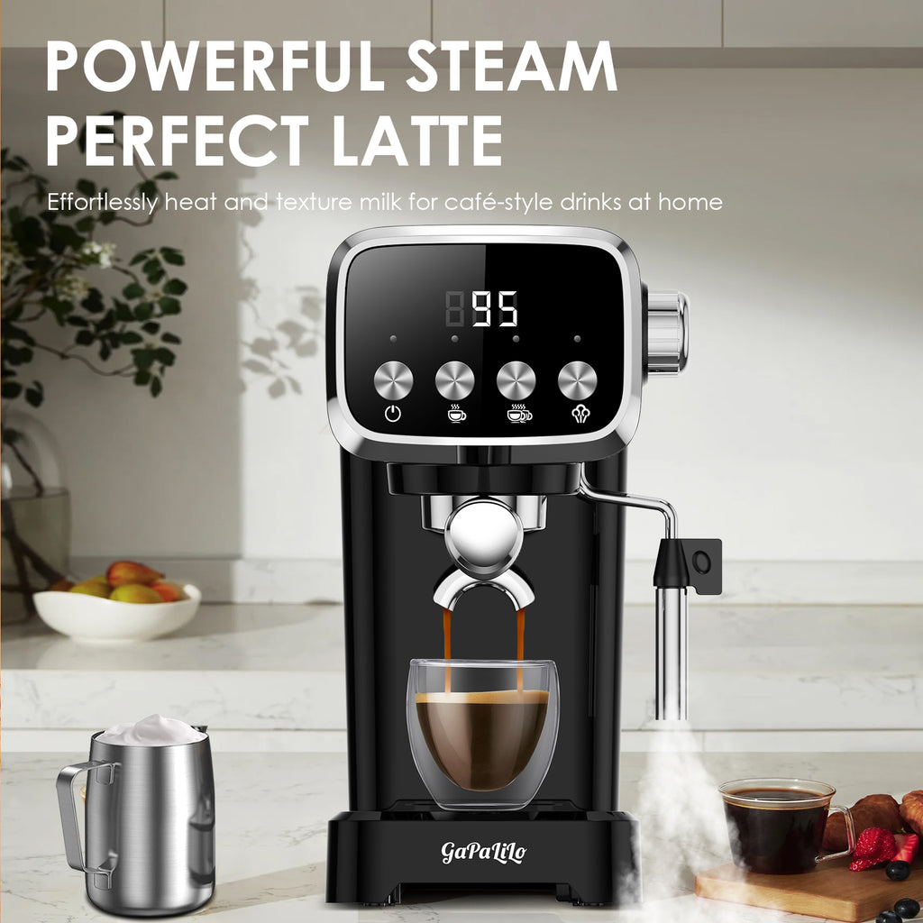 20 BAR Slim Espresso Machine With Milk Frother, Cup Warmer, 43 OZ Detachable Tank, For Espresso, Americano, Latte, Space-Saving, Screen Button, Black, Amazon Resale Prohibited