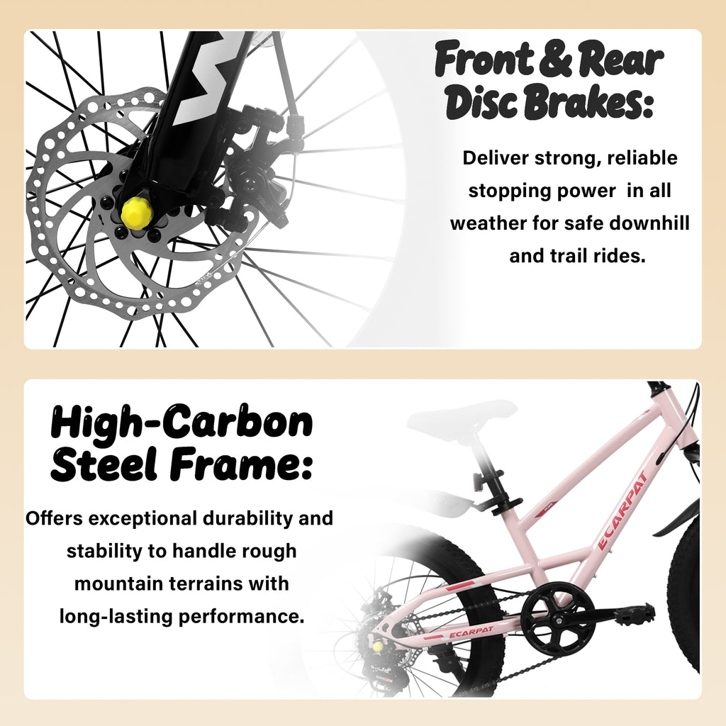 20 Inch Mountain Kids Bike For Boys & Girls, Ages 6-12, 7-Speed With Front Suspension