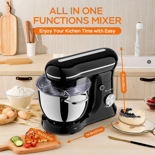 6QT Electric Stand Mixer, 10 Speed, Tilt-Head, Dough Mixer With Dishwasher Safe Stainless Steel Bowl, Flat Beater, Whisk For Baking, For Family Kitchens, Black, Amazon Resale Prohibited