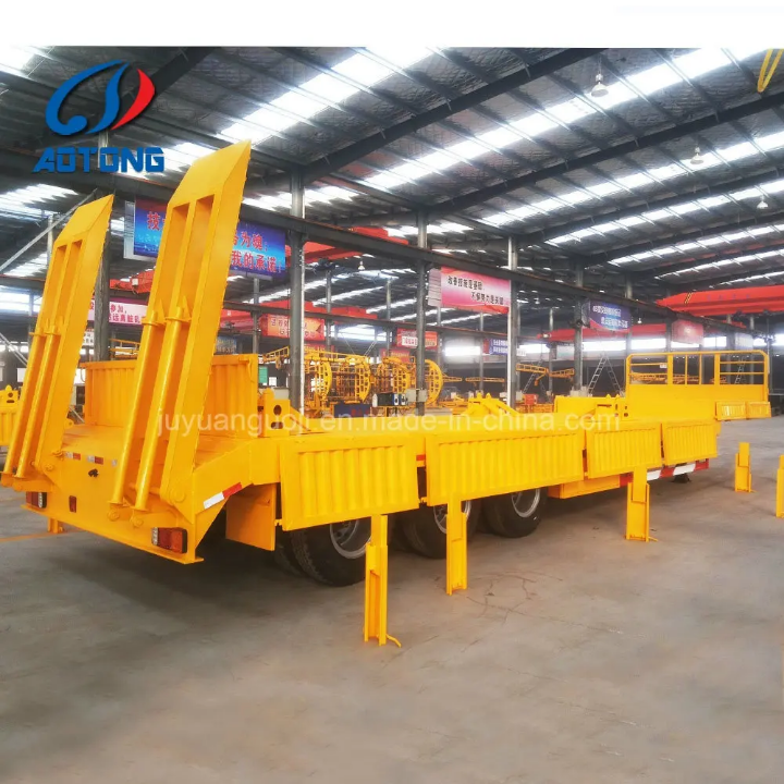 AOTONG Heavy Duty Low Bed Trailer - 3 Axle Equipment Transport Semi-Trailer