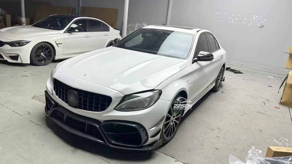 Mercedes C-Class W205 AMG Style Front Bumper with Carbon Fiber Lip 5 set