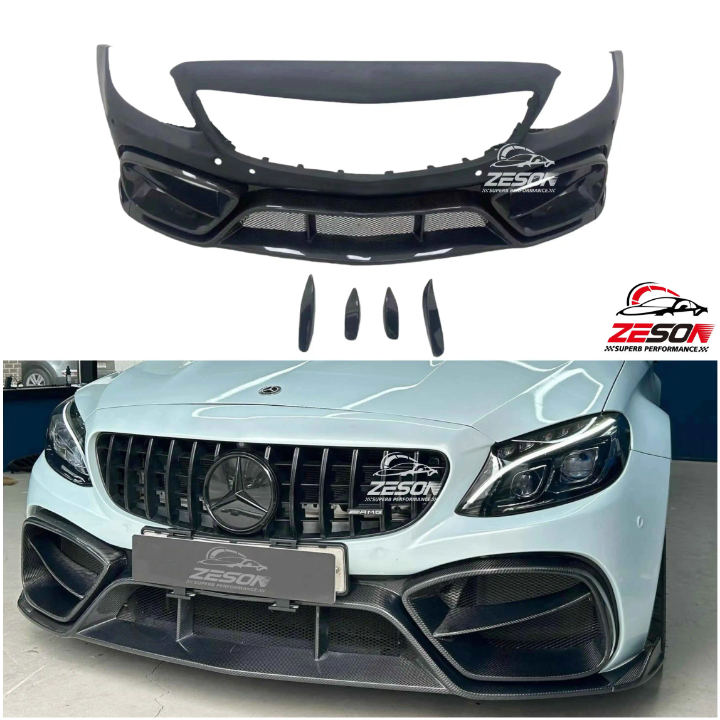 Mercedes C-Class W205 AMG Style Front Bumper with Carbon Fiber Lip 5 set