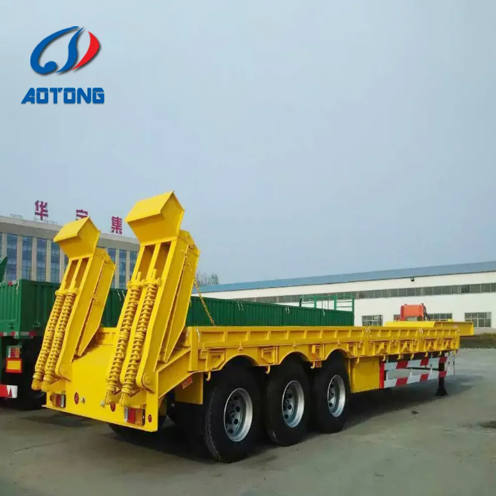 AOTONG Heavy Duty Low Bed Trailer - 3 Axle Equipment Transport Semi-Trailer
