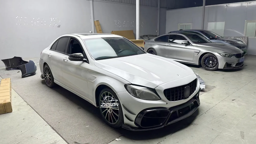 Mercedes C-Class W205 AMG Style Front Bumper with Carbon Fiber Lip 5 set